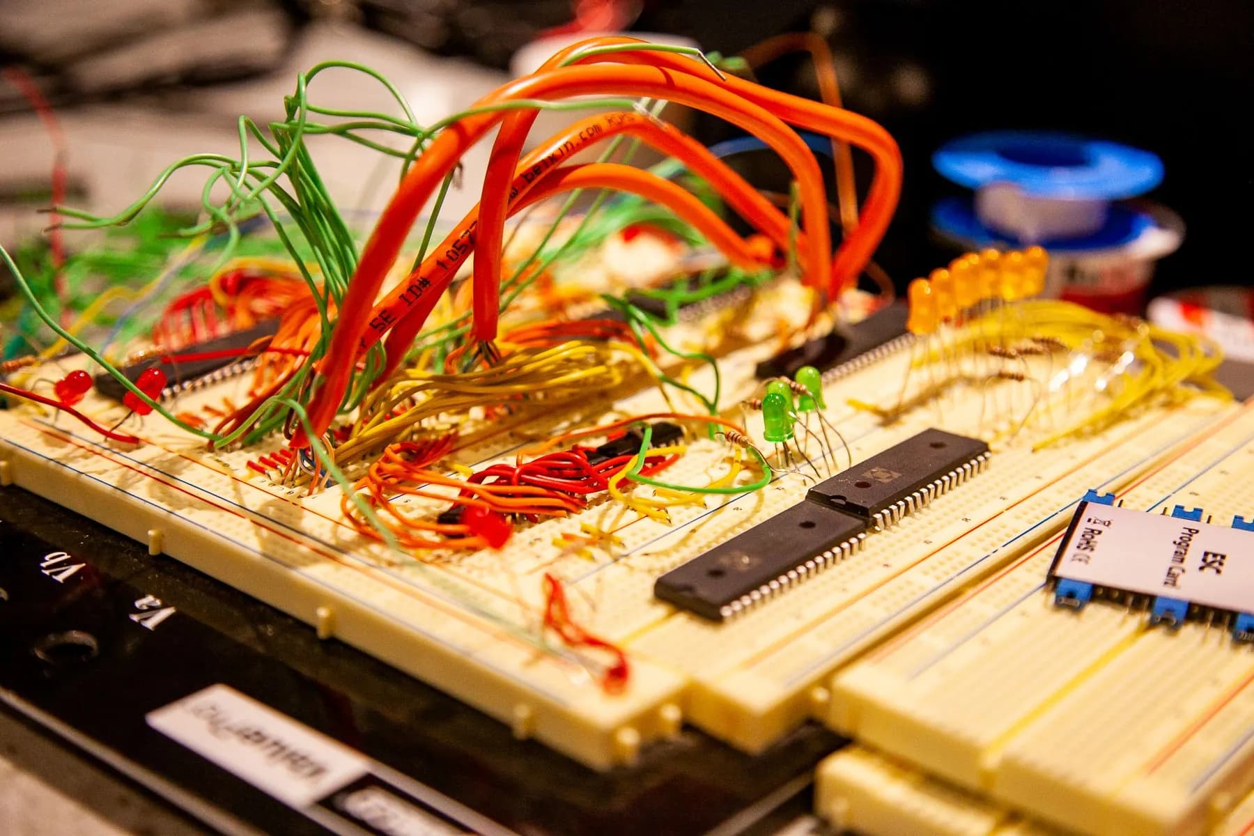 Breadboard and wires representing prototype review.