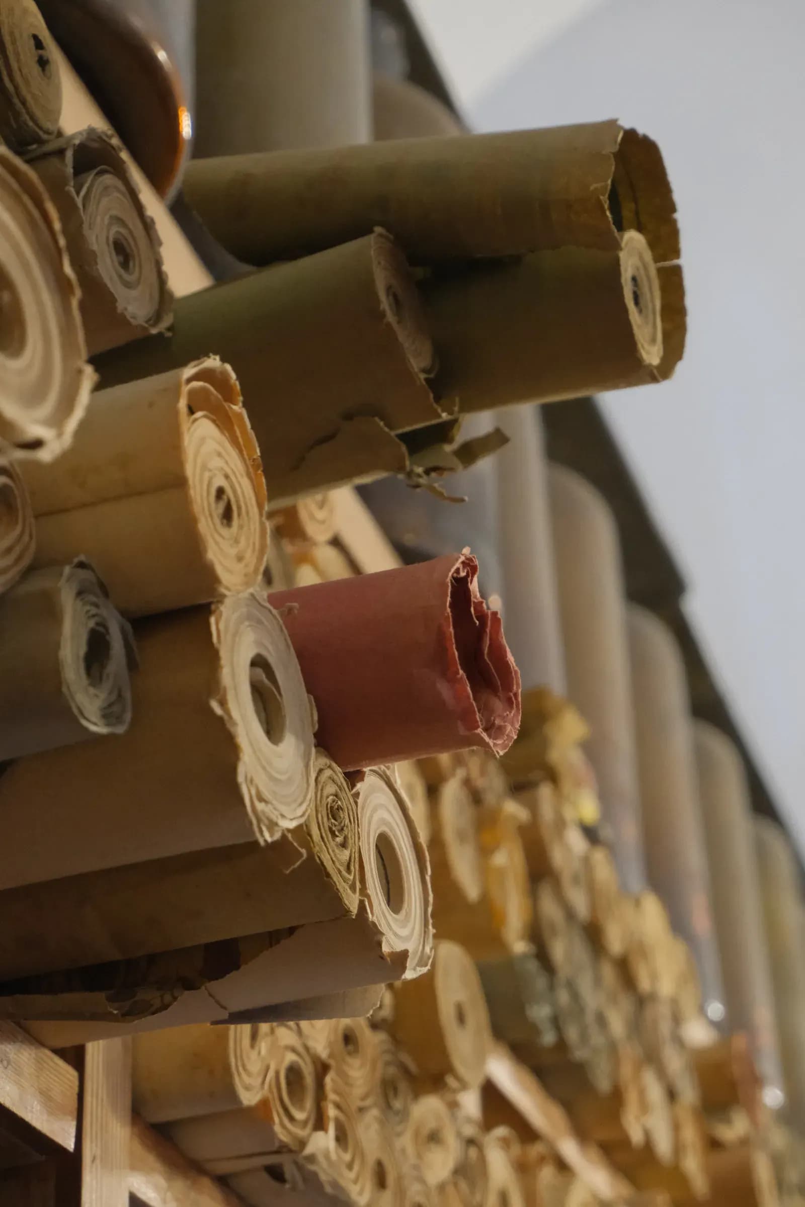 Fabric rolls and textile swatches for apparel sourcing.